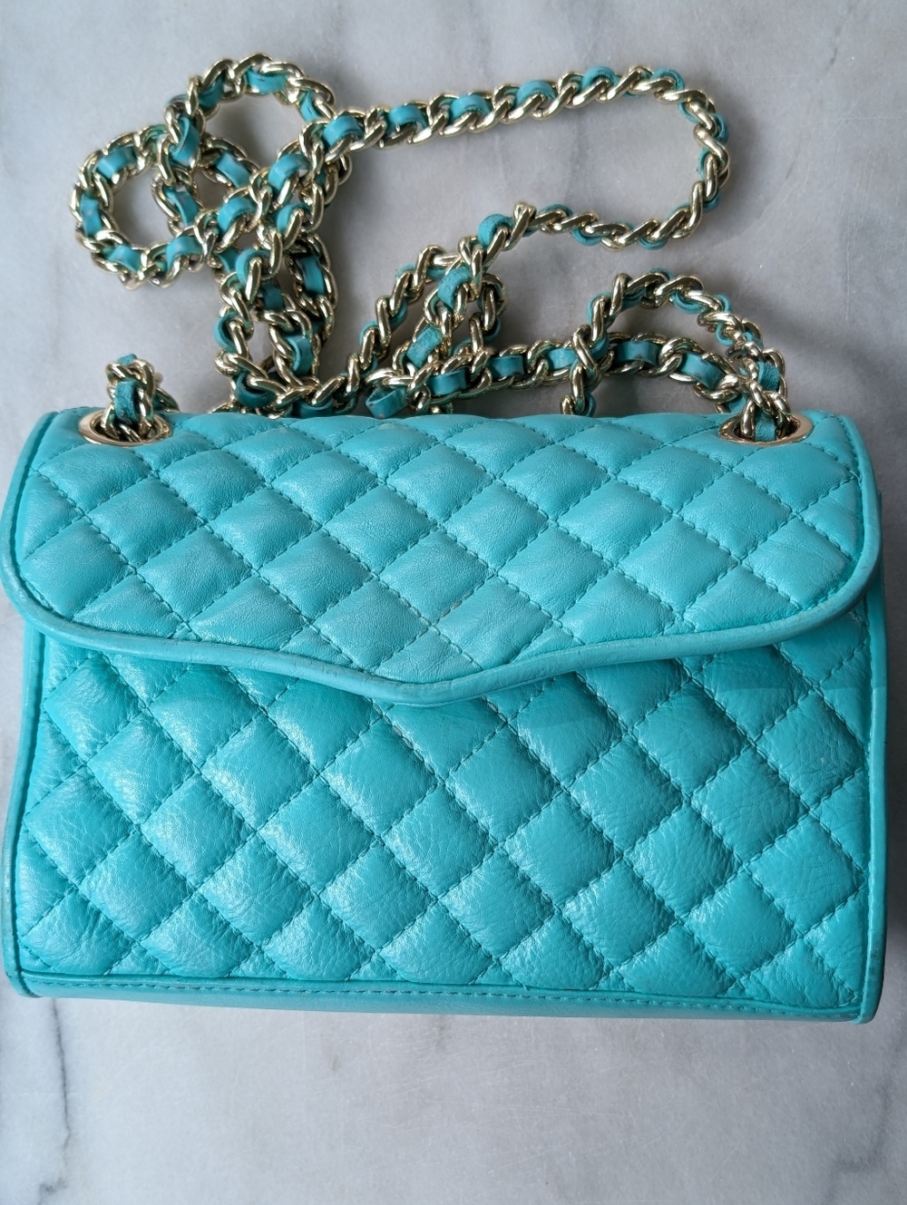 Rebecca Minkoff Mini Quilted Affair Aqua with Gold Hardware